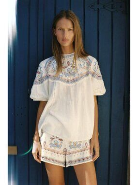 ZARA EMBROIDERED SHORT SLEEVE BLOUSE